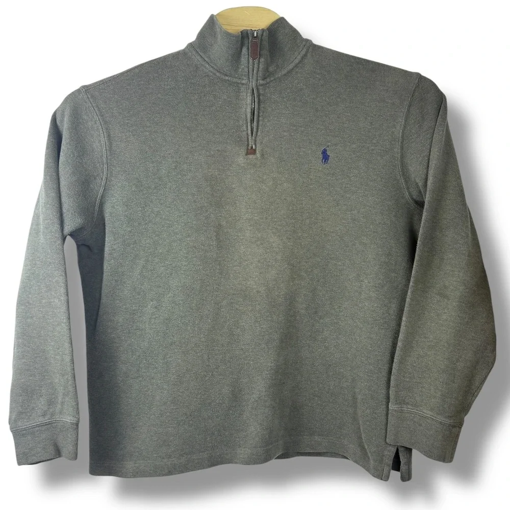 Polo Ralph Lauren Quarter Zip Pullover Men‎ L Gray Cotton Knit Pony Logo